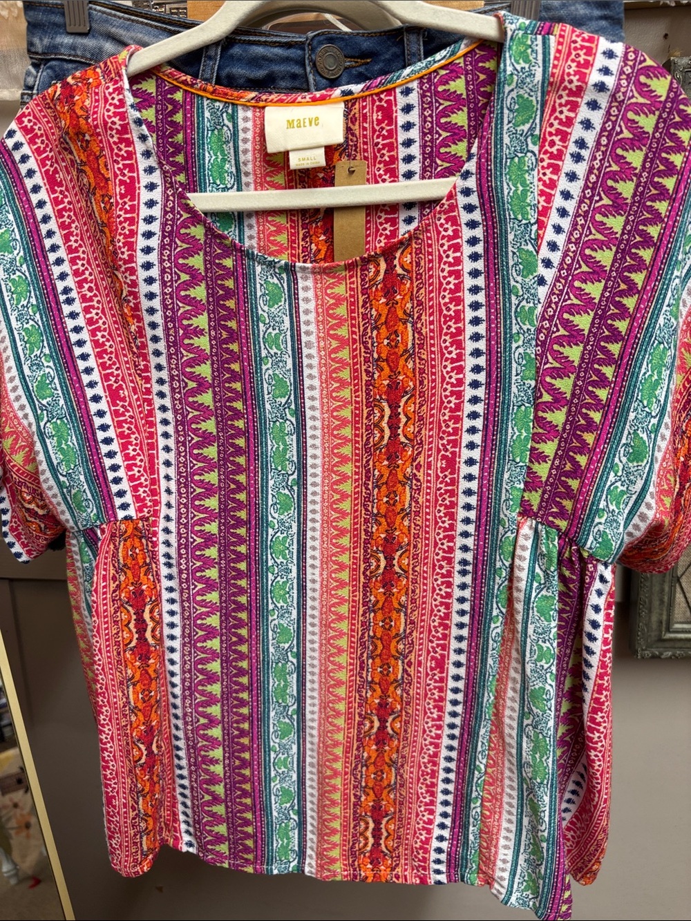 Maeve Multicolor Striped Peasant Top small